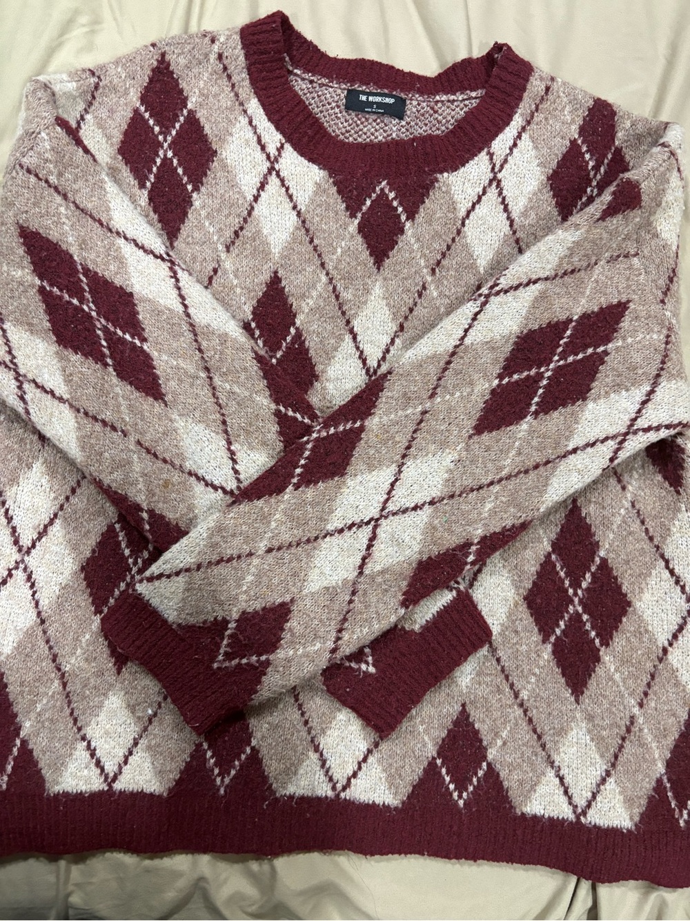 Men's Burgundy Argyle Crewneck Sweater